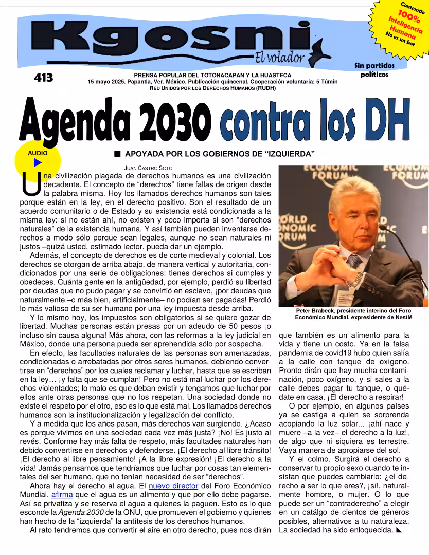 Kgosni 413 — Agenda 2030 contra los DH