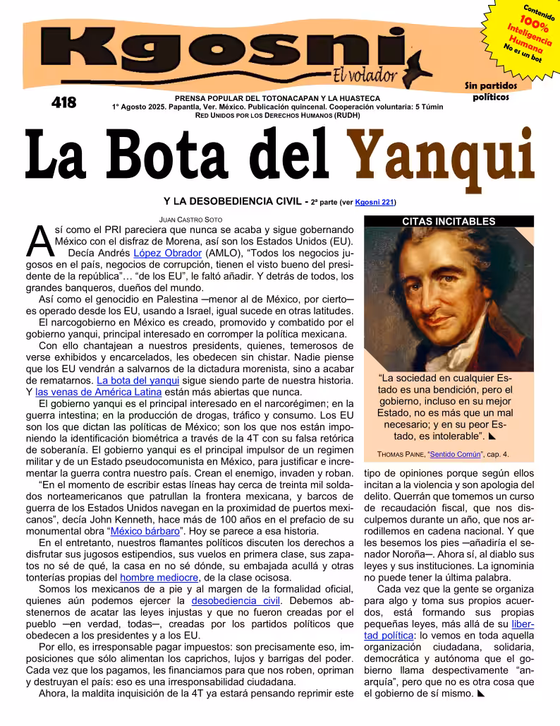 Kgosni 418 — La bota del Yanqui