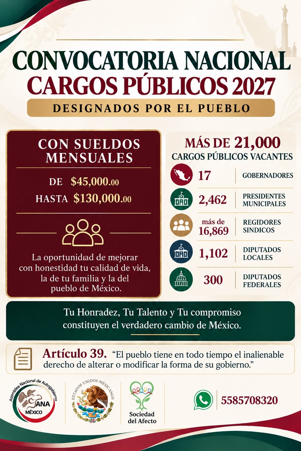 Convocatoria Nacional Cargos Públicos 2027 designados por el pueblo